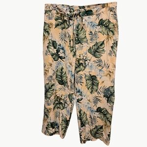 August Silk Lifestyle Silk Tropical Print Tie Front Pant Wide Leg Cropped 16